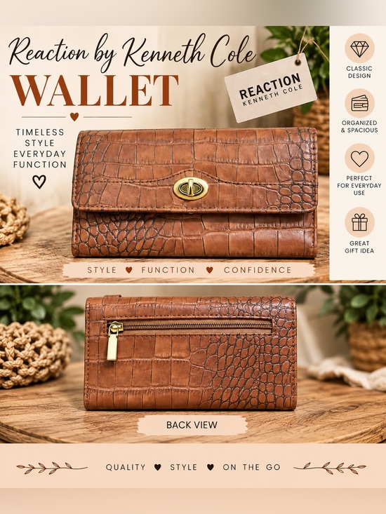 Reaction Kenneth Cole Handbags - 59 Reaction Kenneth Cole Brown Croc-Embossed Wallet with Gold Hardware